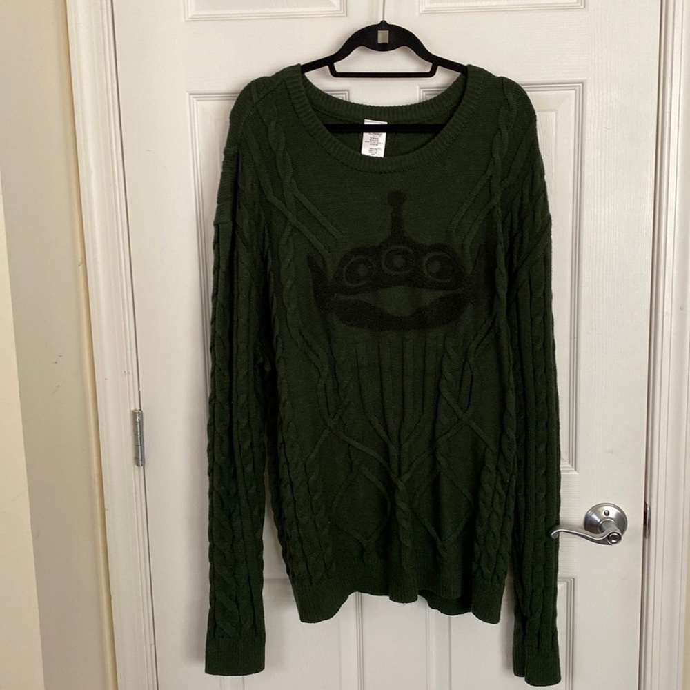NWT Disney Toy Story Alien Green Cable Knit Christmas Sweater Unisex Size XXL